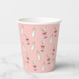 Gobelets En Papier Fêtes de Bébé Biberons Martinis au Ruban Rose