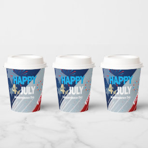 Gobelets En Papier Feu d'artifice 4 juillet American USA Flag Heart F