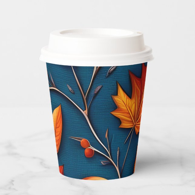 Gobelets En Papier Feuilles d'automne et denim (Recto)