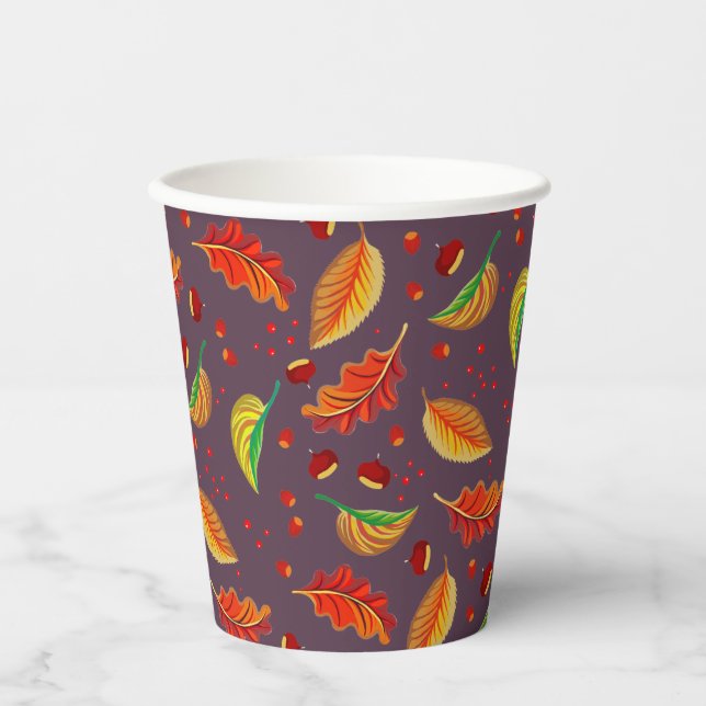 Gobelets En Papier Feuilles d'automne Noix châtaignes Motif Élégant a (Recto)