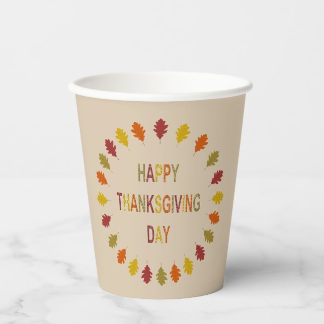 Gobelets En Papier Feuilles de chêne de Thanksgiving (Recto)