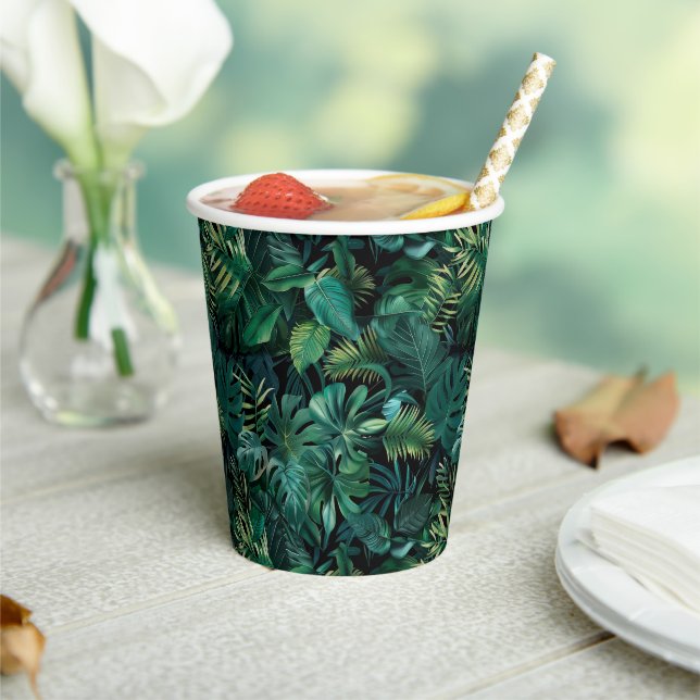 Gobelets En Papier Feuilles de la forêt tropicale tropicale (Insitu)