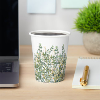 Gobelets En Papier Feuilles D'Eucalyptus Botanique Or Et Vert