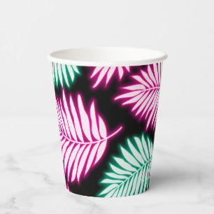 Gobelets En Papier Feuilles tropicaux modernes Faux Neon Pink Green