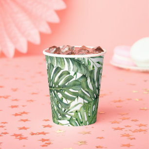 Gobelets En Papier Feuilles Vertes Tropicales Île Botanique Palmier