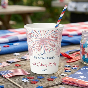 Gobelets En Papier Feux d'artifice Rouge, Blanc & Bleu Fête du 4 juil