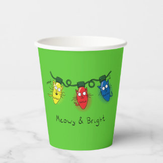 Gobelets En Papier Feux de Noël de chat amusant Meowy et brillant