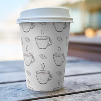 Gobelets En Papier Fèves de café et tasses de café propre Noir et bla