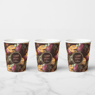 Gobelets En Papier Fèves et fleurs de cacao, Motif de chocolat