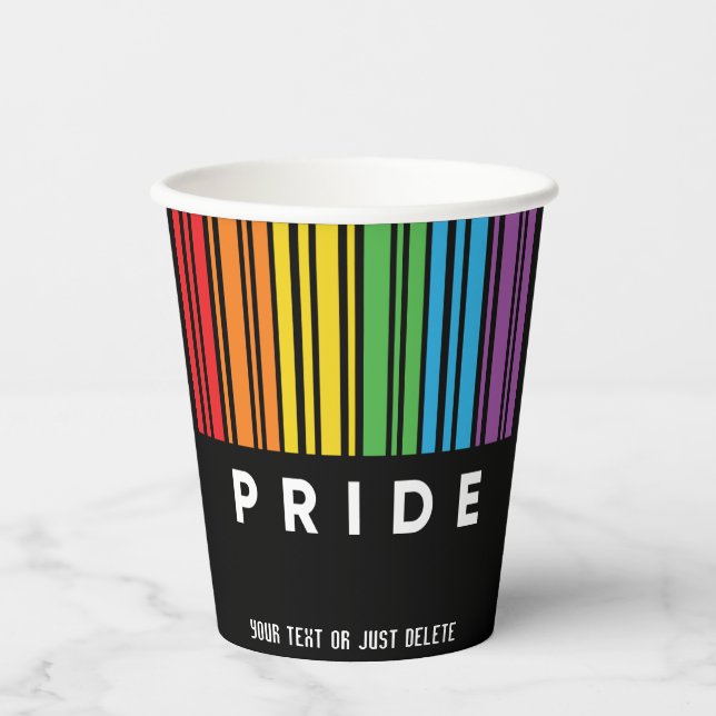 Gobelets En Papier Fierté personnalisable Code barre arc-en-ciel LGBT (Recto)