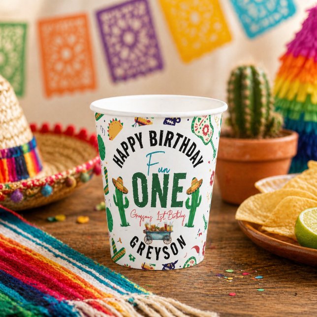 Gobelets En Papier Fiesta First | Fête d'anniversaire de 1 an (Fiesta First | 1st Birthday Party Paper Cups)
