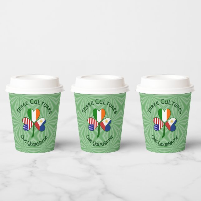 Gobelets En Papier Filipino Irish USA Flags Shamrock Personalize Text (Multi)