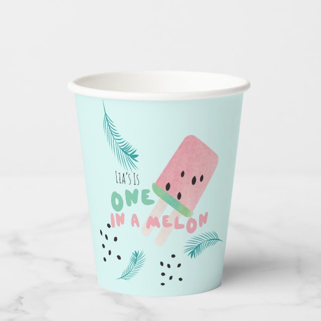 Gobelets En Papier Fille anniversaire pastèque / Une dans un melon  (Recto)