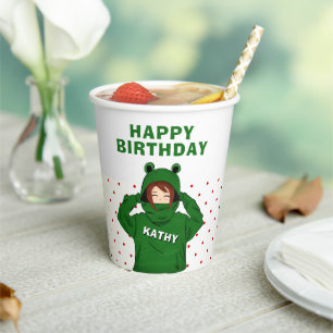 Gobelets En Papier Fille avec grenouille verte Hoody Dessin Anniversa
