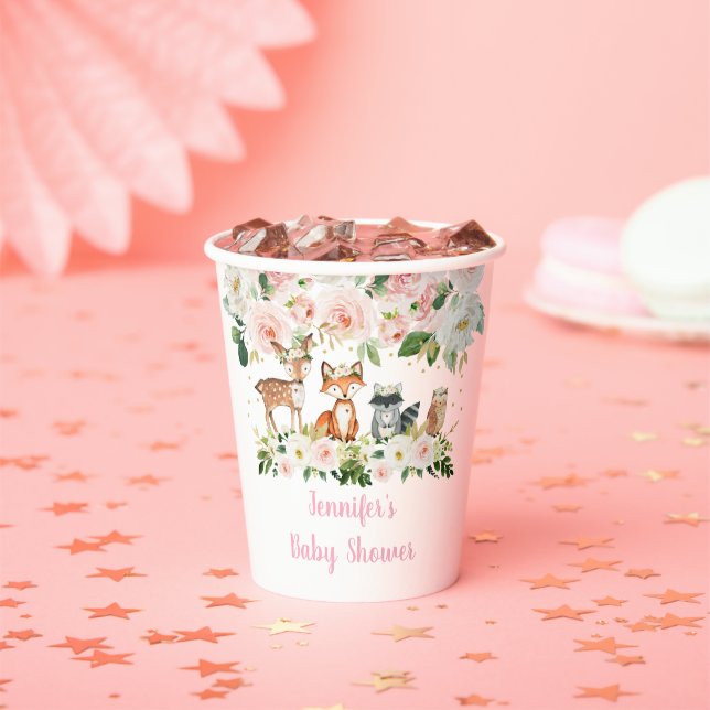 Gobelets En Papier Fille Baby shower Woodland Blush Floral (Insitu)