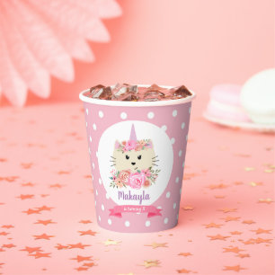 Gobelets En Papier Fille Chat Unicorn Caticorn Meowgical Anniversaire