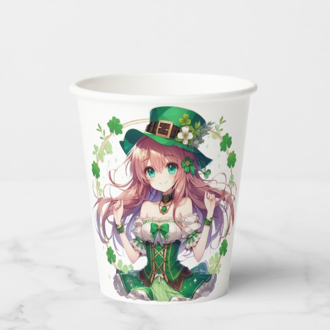 Gobelets En Papier Fille d'anime de la Saint Patrick's Day (Recto)