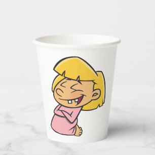 Gobelets En Papier Fille de dessin animé hilare et heureuse
