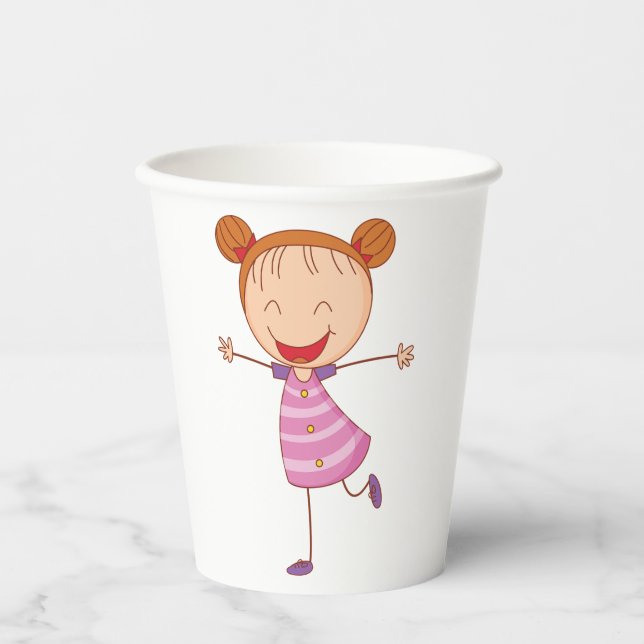 Gobelets En Papier Fille Heureuse Stick Figure Cheveux Roux Chignons (Recto)