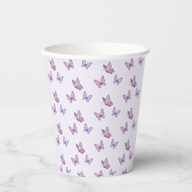 Gobelets En Papier Fille papillon violet anniversaire (Recto)
