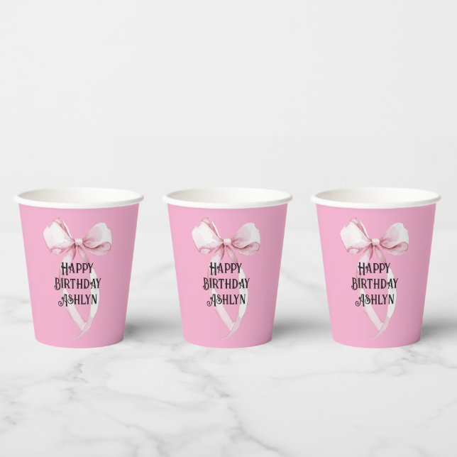 Gobelets En Papier Fille rose Bow Anniversaire (Multi)