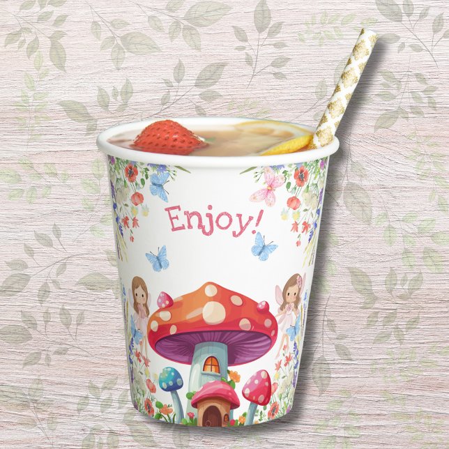 Gobelets En Papier Fille rose Floral Fée fête d'anniversaire (Créateur téléchargé)