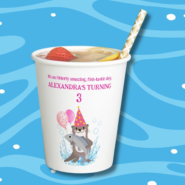 Gobelets En Papier Fille rose mignonne Sea Otter fête d'anniversaire (Créateur téléchargé)