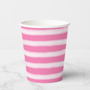 Gobelets En Papier Fille rose rayures blanches