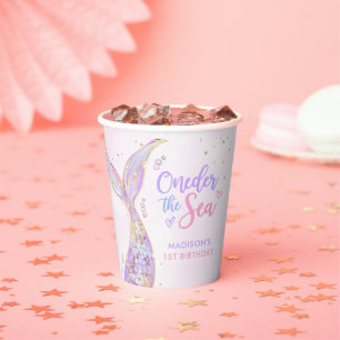 Gobelets En Papier Fille Sirène 1ère fête d'anniversaire