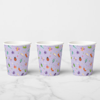 Gobelets En Papier Filles Anniversaire Mignon Insectes Violet