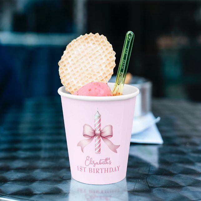 Gobelets En Papier Filles au Nœud Rose Voudraient Toutes Être Unique  (Pink Bow Girls Just Wanna Be One 1st Birthday Paper Cups)