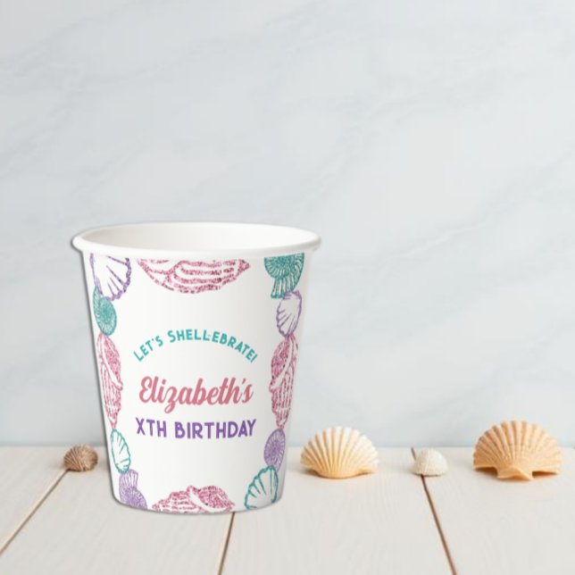 Gobelets En Papier Filles Coquillages Anniversaire (Créateur téléchargé)