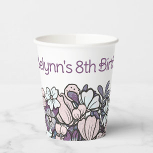 Gobelets En Papier Filles florales violettes fête d'anniversaire