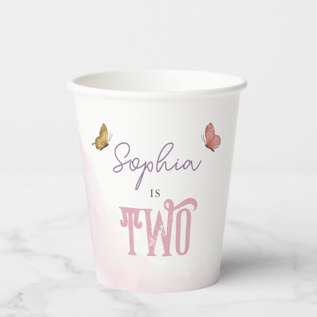 Gobelets En Papier Filles mignonne rose Aquarelle Anniversaire de enf (Recto)