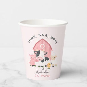 Gobelets En Papier Filles Mignonnes Animaux de Ferme Roses Fête d'ann