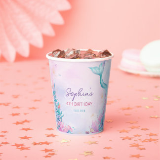 Gobelets En Papier Filles Sirène Fête d'anniversaire Personnalisée