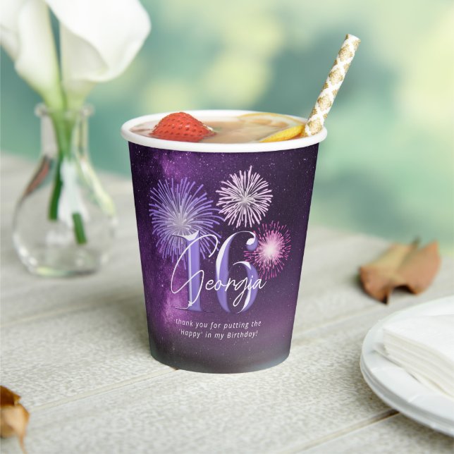 Gobelets En Papier Fireworks Sweet 16 Purple ID984 (Insitu)