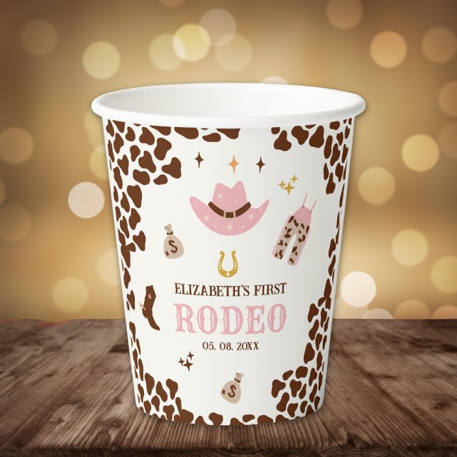 Gobelets En Papier First Rodeo Birthday Girl, Cute Cowgirl (Créateur téléchargé)