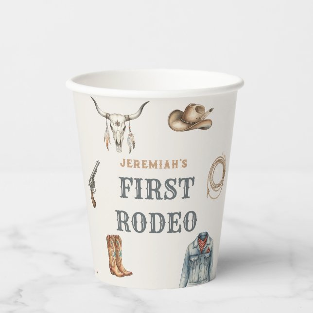 Gobelets En Papier First Rodeo Wild West Cowboy Blue Birthday (Recto)