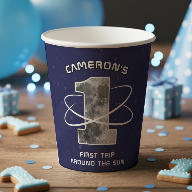 Gobelets En Papier First Trip Around the Sun Moon One Birthday Party (Créateur téléchargé)