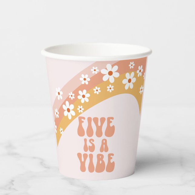 Gobelets En Papier Five est Vibe Super Retro Daisy Boho Rainbow (Recto)