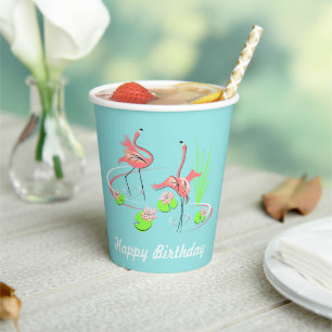 Gobelets En Papier Flamant rose Fandango Duo 2 Joyeux anniversaire