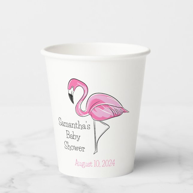 Gobelets En Papier Flamant rose rose Baby shower personnalisé (Recto)