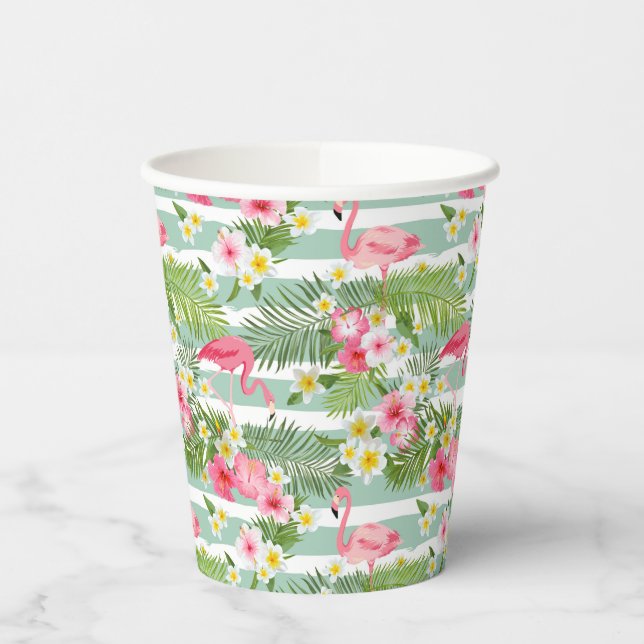 Gobelets En Papier Flamants roses Et Rayures (Gauche)