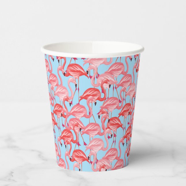 Gobelets En Papier Flamants roses Roses Clairs Sur Bleu (Gauche)