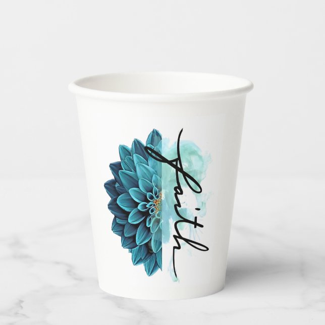 Gobelets En Papier Fleur Bleue Foi (Recto)