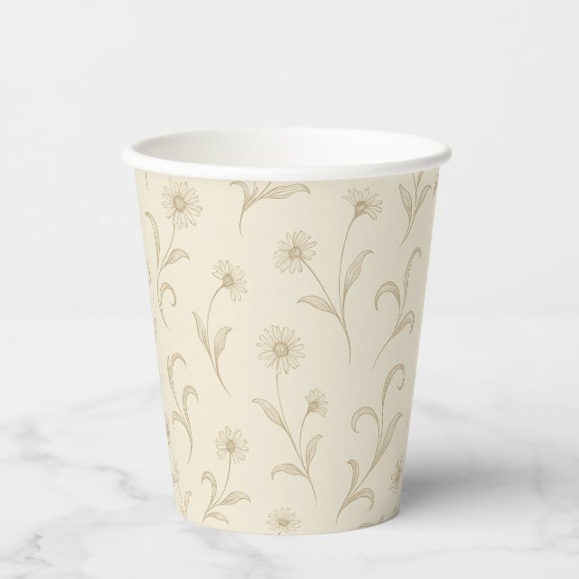 Gobelets En Papier Fleur botanique délicate neutre crème (Recto)