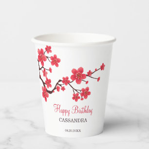 Gobelets En Papier Fleur de cerisier rouge Sakura Fleur anniversaire