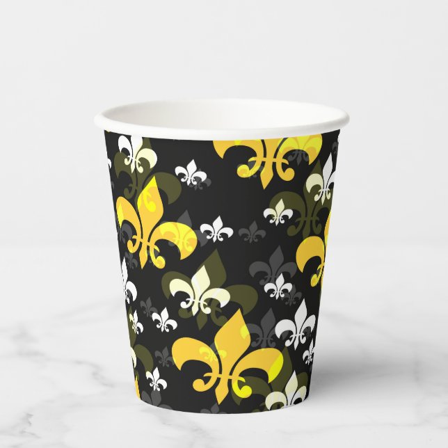 Gobelets En Papier Fleur De Lis Blanc Jaune (Recto)