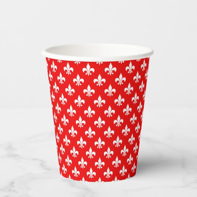 Gobelets En Papier Fleur de lis rouge blanc (Recto)